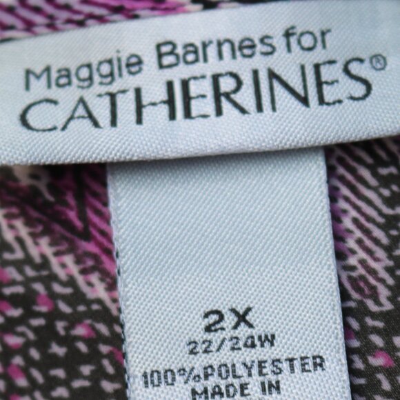 Catherine's by Maggie Barnes Purple Chevron Sheer Chiffon Beaded V-Neck Tunic 2X - Picture 7 of 7
